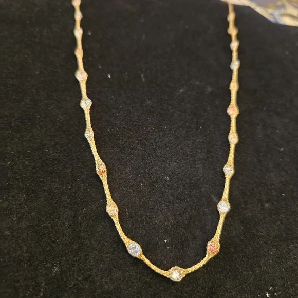 10KT Mesh Gold 18 Inch Necklace with Multi-Colored Stones - Picture 3 of 9